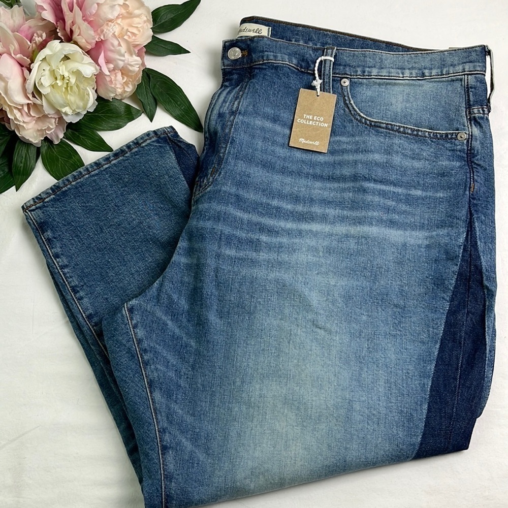 NEW Madewell Blue Medium Wash Cotton Blend The High-Rise Slim Boyjean Size 37P